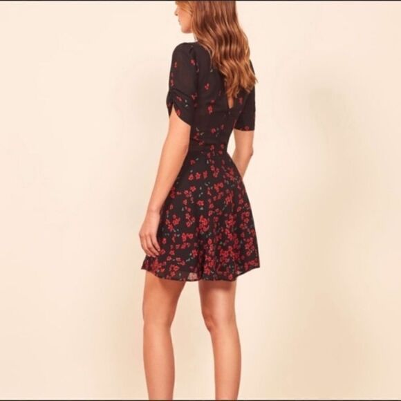 Reformation Gracie Mini Black Dress Floral Oracle Size 2 - Picture 5 of 11